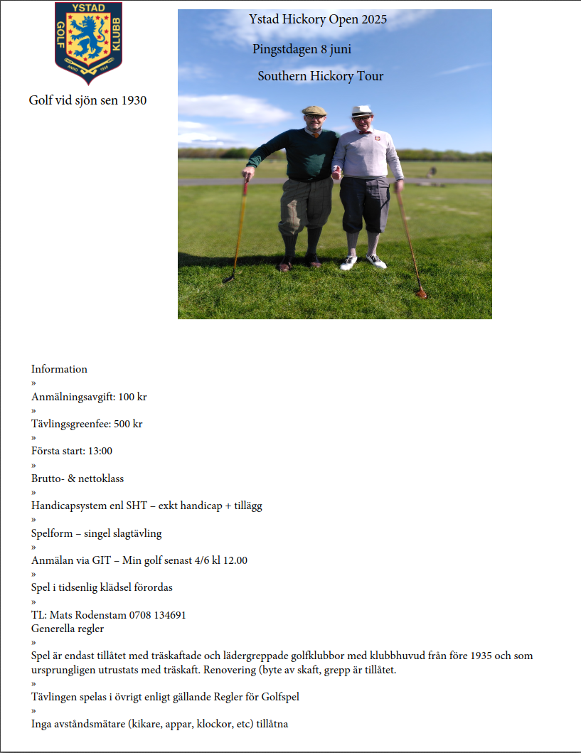 inbjudan ystad hickory open 2025